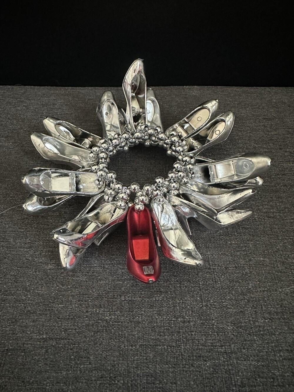 High Heel Shoe Charm Stretch Bracelet Silver Tone Red Shoe Novelty Jewelry